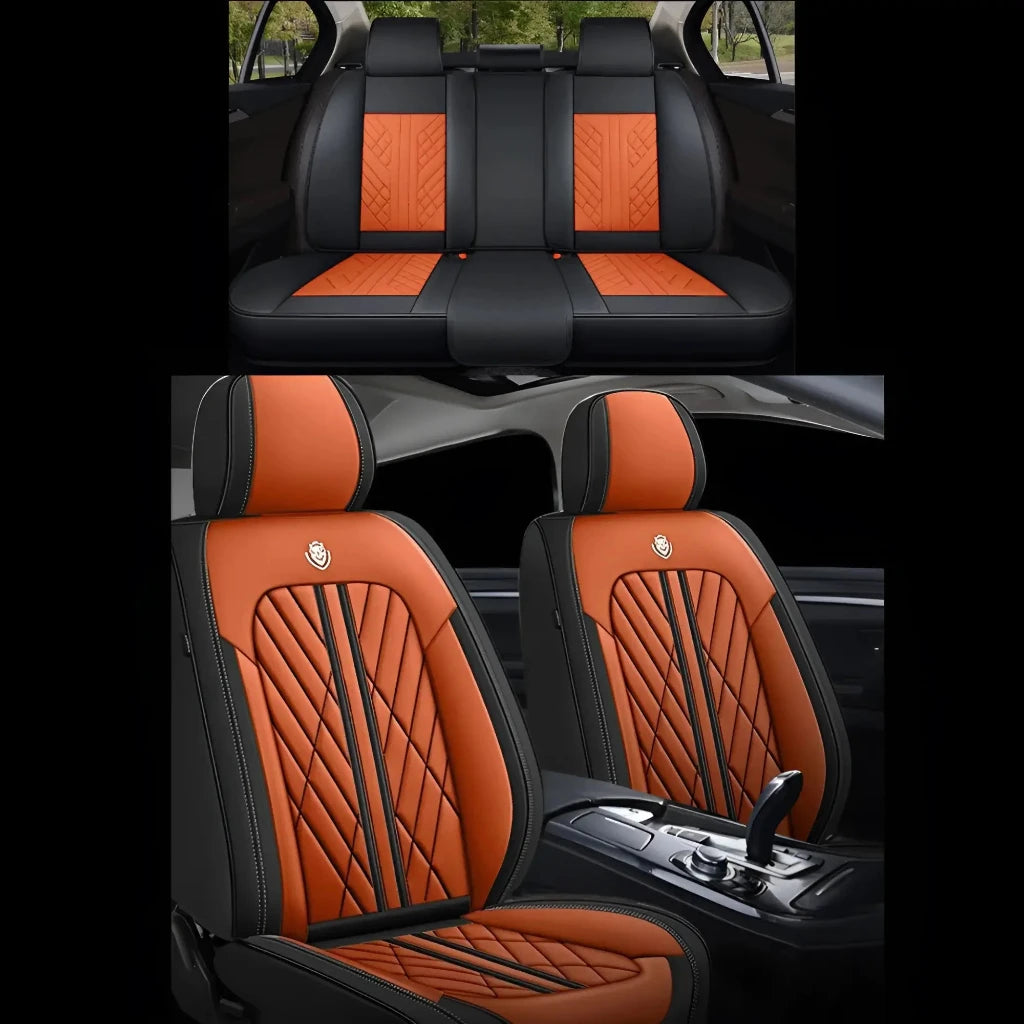 Auto Sitzbezüge aus Nappaleder Vorne & Hinten Orange-Schwarz von Diamondscar