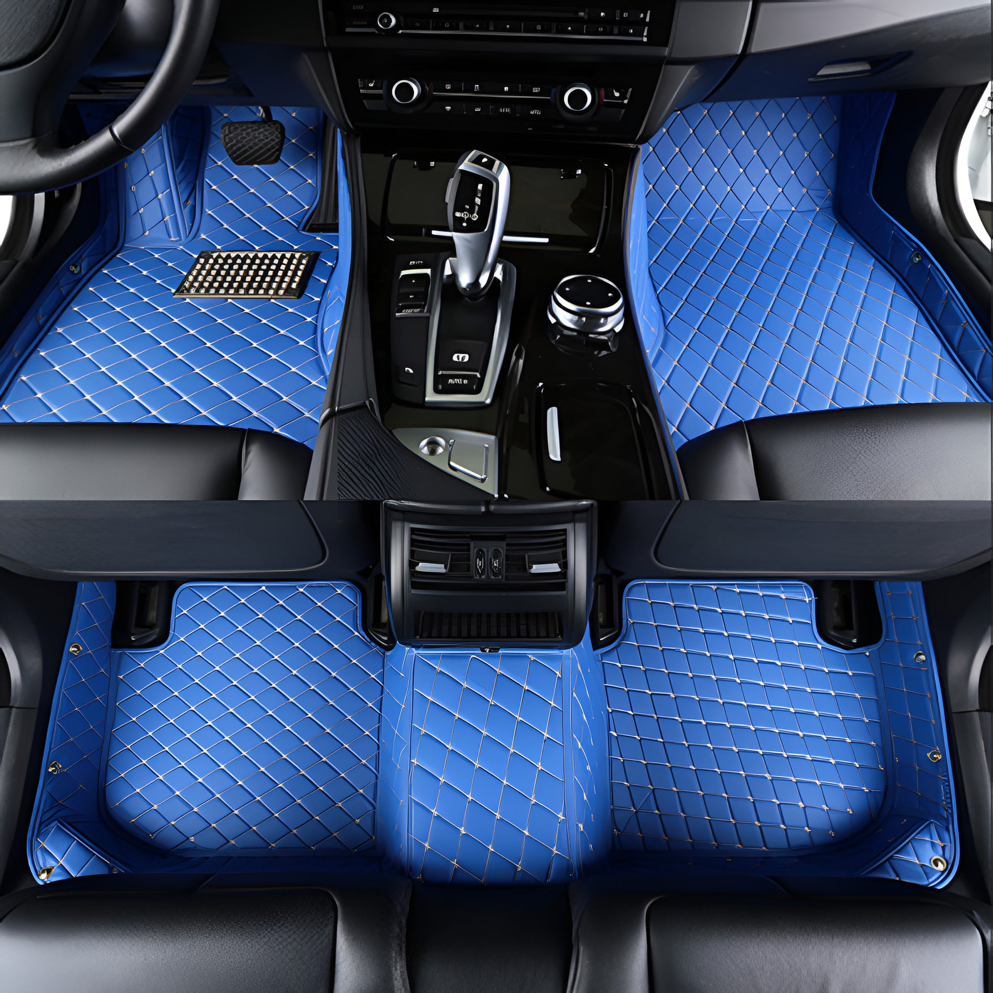 CARSTYLER® Auto Fußmatten Universal Leder Schwarz Faden Blau