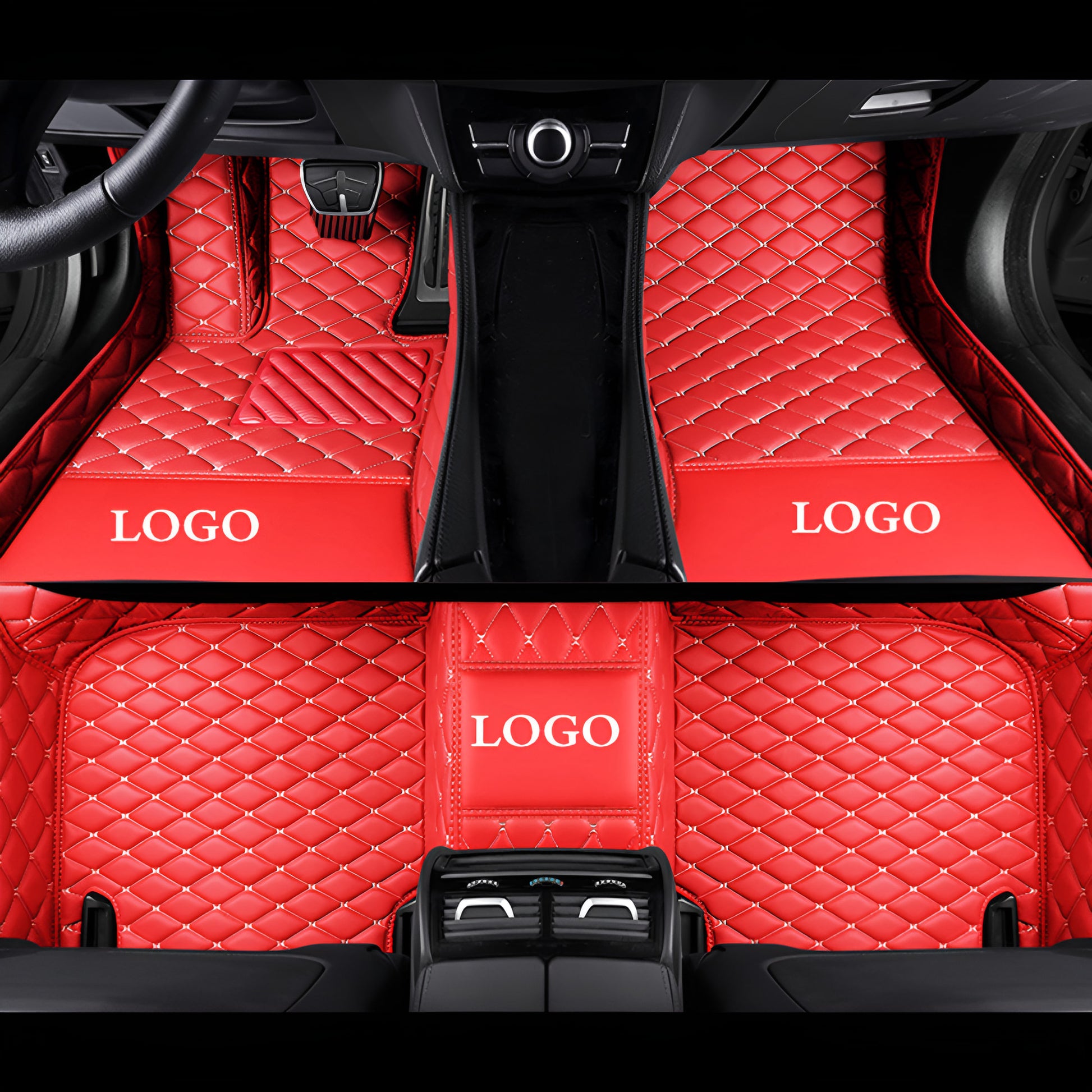 Nsgdda Nach Maß Auto Fußmatten Auto Matte Anpassbare 98% Auto Modell PU  Leder voller bedeckter Schutz Advanced Performance Liners (Rot+Schwarz  Beige) : : Auto & Motorrad